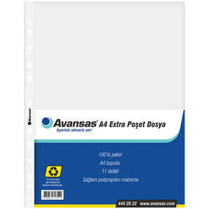 Avansas Extra A4 Poşet Dosya 100'lü Paket