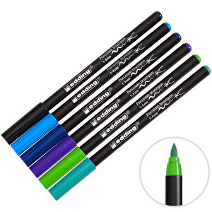 Edding E-4200 Porselen Kalemi Fırça Uçlu Soğuk Renkler 6'lı Paket buyuk 1