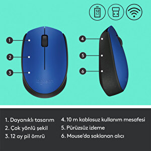 Logitech M171 USB Alıcılı Kablosuz Kompakt Mouse - Mavi buyuk 7
