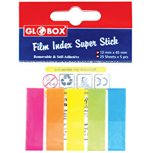 Globox Yapışkanlı Not Kağıdı Film İndex 12 mm x 45 mm Sayfa İşareti 5 Renk 25 Yaprak buyuk 1