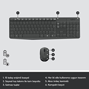 Logitech MK235 USB Kablosuz Türkçe Klavye Mouse Seti - Siyah buyuk 6
