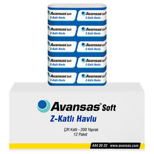 Avansas Profesyonel Soft Z Katlama Havlu 19,7 x 24 cm 200 Yaprak - 12'li