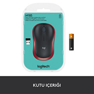 Logitech M185 USB Alıcılı Kompakt Kablosuz Mouse - Kırmızı buyuk 10