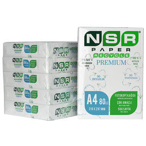NSR Premium Geri Dönüştürülmüş A4 Fotokopi Kağıdı 80 g 1 Koli 5 Paket (2.500 Sayfa)