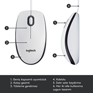 Logitech M100 Kablolu Optik Mouse Beyaz 910-005004 buyuk 6