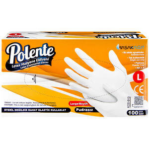 Polente Lateks Muayene Eldiveni Pudrasız Large 100'lü Paket