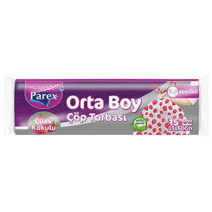 Parex Çöp Torbası Orta Boy Beyaz Çilek Kokulu Büzgülü 15'li Paket