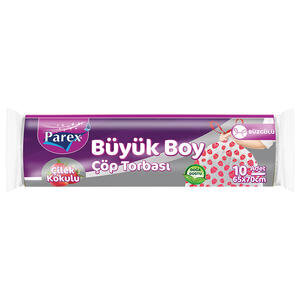 Parex Çöp Torbası Büyük Boy Beyaz Çilek Kokulu Büzgülü 10'lu Paket