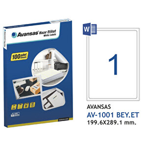 Avansas AV-1001 Beyaz Etiket 199,6x289,1 mm Tekli buyuk 1