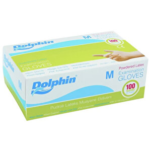 Dolphin Pudralı Latex Beyaz Eldiven Medium 100'Lü buyuk 1