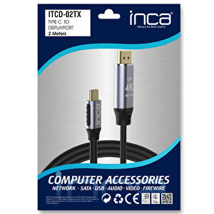 Inca ITCD-02TX Type-C to Display Port Altın Uçlu 4K Kablo 2 Metre buyuk 9