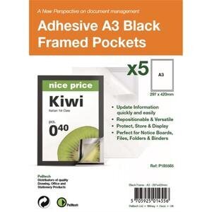 Pelltech A3 Self-Adhesive Display Frame with Magnetic Closure Black Pack of 5