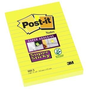 Post-it® Super Sticky Notes 101 x 152 mm Ultra Yellow 75 Sheets Ruled Pack of 6