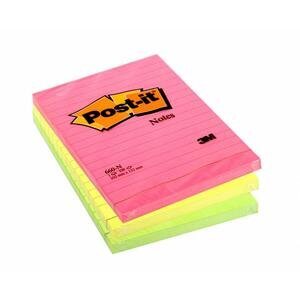 Post-it® Sticky Notes 101 x 152 mm Rainbow Colours 100 Sheets Ruled Pack of 6