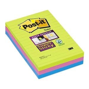 Post-it® Super Sticky Notes 101 x 152 mm Ultra Colours 90 Sheets Ruled Pack of 3