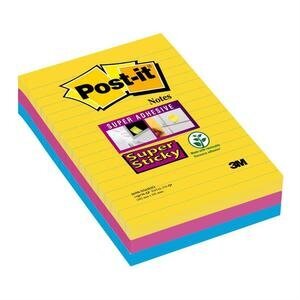 Post-it® Super Sticky Notes 101 x 152 mm Rio Colours 90 Sheets Ruled Pack of 3