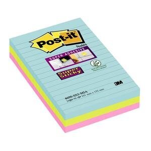 Post-it® Super Sticky Notes 101 x 152 mm Miami Colours 90 Sheets Ruled Pack of 3