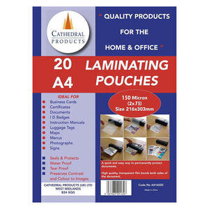 Cathedral Laminating Pouch A4 2x75 Micron Gloss (Pack 20)