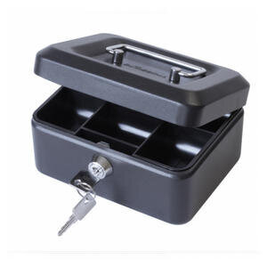 Cathedral Black Metal Cash Box 200mm (8 Inch) Key Lock