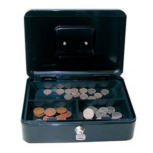 Cathedral Black Metal Cash Box 250mm (10 Inch) Key Lock 