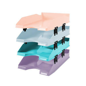 Exacompta Stackable Letter Trays Pack of 4 Bright Pastel Colours