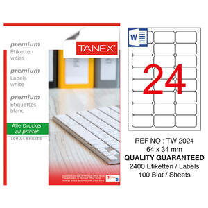 Tanex Address Labels Self-Adhesive 64 mm x 34 mm Pack of 2400 Labels