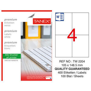 Tanex Address Labels Self-Adhesive 105 mm x 148.5 mm Pack of 400 Labels