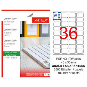 Tanex Address Labels Self-Adhesive 45 mm x 30 mm Pack of 3600 Labels