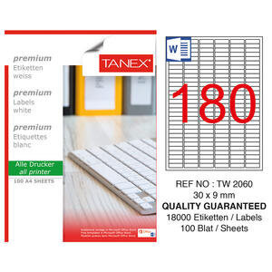Tanex Address Labels Self-Adhesive 30 mm x 9 mm Pack of 18000 Labels