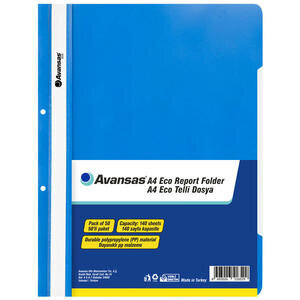 Avansas Eco A4 Plastic Report File Blue Pack of 50