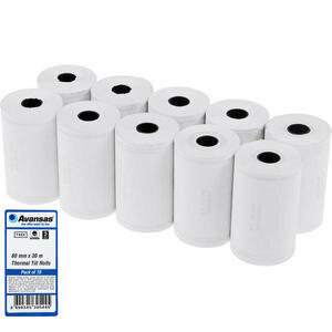 Avansas Thermal Till Roll 30 m, 80 mm width, 55 gsm, 12 mm core Pack of 10