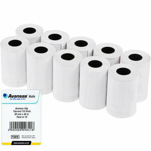 Avansas Thermal Till Roll 40 m, 80 mm width, 44 gsm, 15 mm core Pack of 10