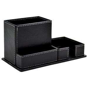 Mimaks 3-Compartment Desktop Set Faux Leather Black