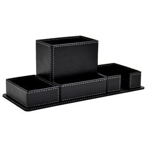 Mimaks 4-Compartment Desktop Set Faux Leather Black