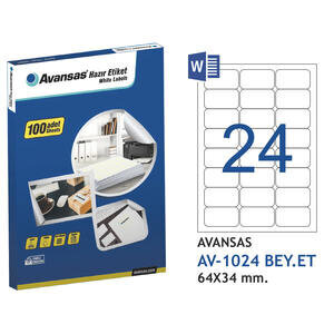 Avansas AV-1024 Address Label 64 mm x 34 mm Pack of 2400 Labels