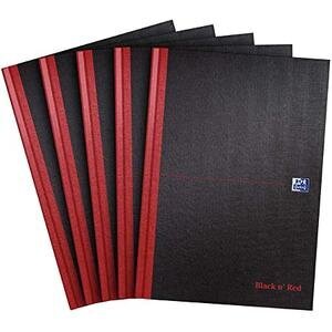 Oxford Black n Red A4 Casebound Hard Cover Notebook Ruled 192 Pages Matt Black/Red Pack of 5