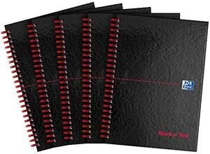 Oxford Black n Red A4 Wirebound Hard Cover Notebook Ruled & Perforated 140 Pages Black/Red Pack of 5