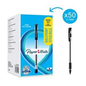 Paper Mate Ballpoint Grip 0.7 mm Pen Black Pack of 50