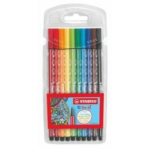 Stabilo Pen 68 Felt Tip Colouring Pen 1.0 mm Line Fibre Tip Assorted Pack of 10