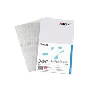 Rexel Budget A4 Punched Pocket 40 micron Pack of 100