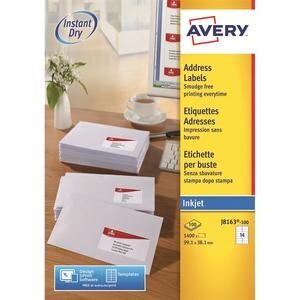Avery QuickDRY™ Address Labels, Self-Adhesive Inkjet, J8163-100, 99.1 x 38.1 mm, 1400 Labels