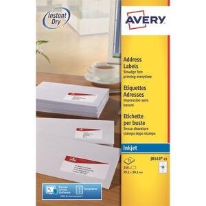 Avery QuickDRY™ Address Labels, Self-Adhesive Inkjet, J8163-25, 99 x 33.9 mm, 350 Labels