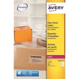 Avery Clear Parcel Labels, Self-Adhesive Laser, L7565-25, 99.1 x 67.7 mm, 200 Labels