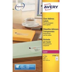 Avery Clear Address Labels, Self-Adhesive Laser, L7560-25, 63.5 x 38 mm, 525 Labels