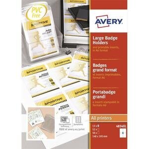 Avery A6 Large Badge Holders Pack of 50 Holders with 52 Printable Inserts