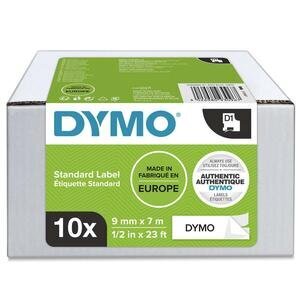 Dymo D1 2093096 / 40913 Authentic Label Tape, Self-Adhesive, Black Print on White 9 mm x 7 m Pack of 10