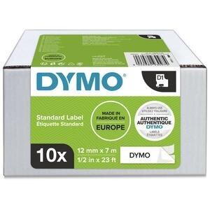 Dymo D1 2093097 / 45013 Authentic Label Tape, Self-Adhesive, Black Print on White 12 mm x 7 m Pack of 10