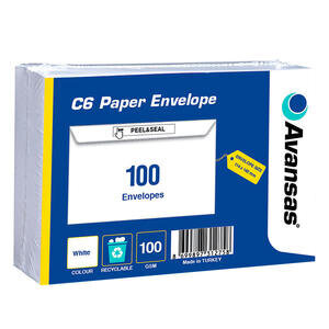 Avansas C6 Wallet Peel & Seal Envelopes 114 x 162 mm 100 gsm White Pack of 100