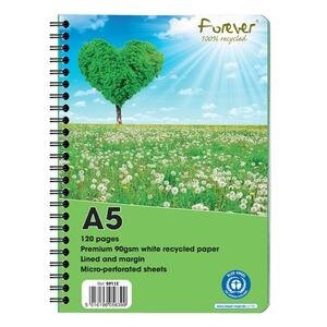 Forever A5 Wirebound Notebook Recycled Ruled Perforated Green