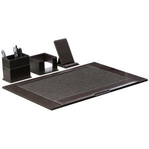 Mimaks 640-K 4-piece Leather & Cloth Desk Organiser Set Brown